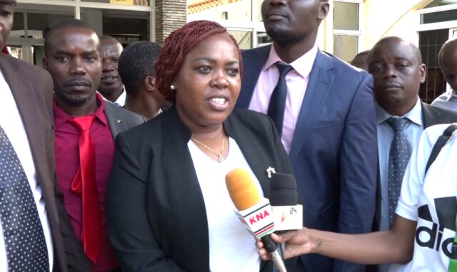 County Assembly of Kilifi Deputy Majority Leader Martha Koki addresses journalists at the county assembly buildings after moving a motion to adjourn sittings indefinitely to protest at the reduction of their perks by the Salaries and Remuneration Commission (SRC). Photo by Emmanuel Masha