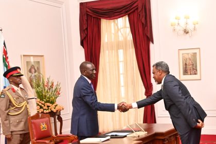 President William Ruto during the swearing-in of new NIS Director General Noordin Haji at State House, Nairobi.