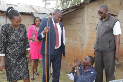 Two suspects who were arrested during an illicit brews’ crackdown in Nturukuma location in the outskirts of Nanyuki town, Laikipia on June 26, 2023. They were found with 600 liters of Kangara.