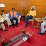 Azimio leader Raila Odinga while meeting coalition leaders after jetting back in the country Tuesday.