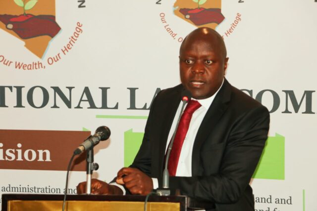 Presiding Judge of the Environment and Land Court, Justice Oscar Angote speaking during the launch of the report on ‘Monitoring the Transition of Group Ranches to Community Land in Kenya’ by the National Lands Commission in partnership with Namati Kenya in Nairobi.