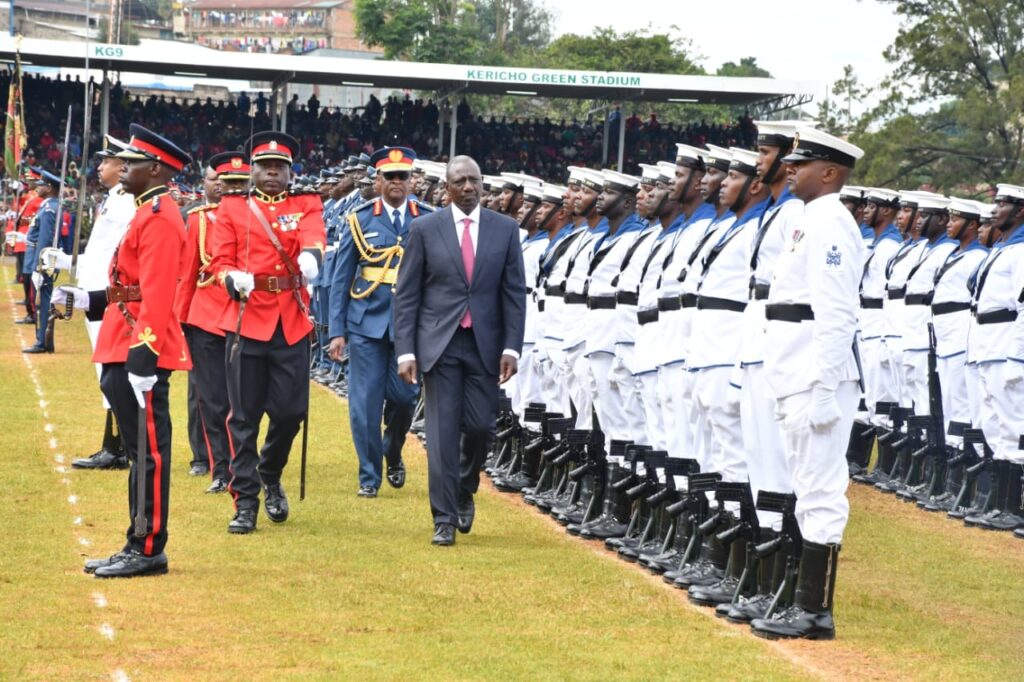 President William Ruto inspecting the guard of honour. Photo/Selestus Mayira