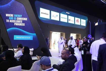 This photo taken on Nov. 3, 2025 shows an exhibition area of the 41st Abu Dhabi International Petroleum Exhibition and Conference (ADIPEC) in Abu Dhabi, the United Arab Emirates. (Xinhua/Wen Xinnian)