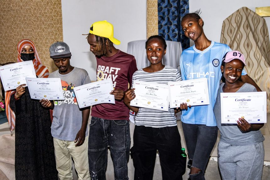 Caption. Graduates of the World Bank-backed informal settlements improvement programme at Matopeni, Kayole, Nairobi County.
