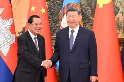 Xi Jinping, general secretary of the Communist Party of China Central Committee and Chinese president, meets with Cambodian People's Party President and Senate President Samdech Techo Hun Sen at the Great Hall of the People in Beijing, capital of China, on June 26, 2026. (Xinhua/Li Xiang)