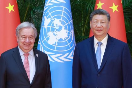 Chinese President Xi Jinping meets with United Nations Secretary-General Antonio Guterres, who is here to attend the 2026 World AI Conference and High-Level Meeting on Global AI Governance, in Shanghai, east China, (Xinhua/Wang Ye)