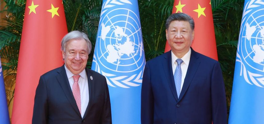 Chinese President Xi Jinping meets with United Nations Secretary-General Antonio Guterres, who is here to attend the 2026 World AI Conference and High-Level Meeting on Global AI Governance, in Shanghai, east China, (Xinhua/Wang Ye)